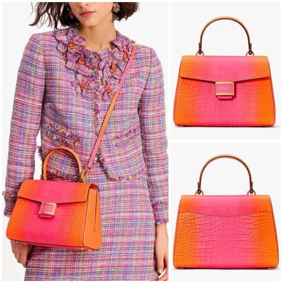 Kate Spade ♠️ New York Katy Ombré Croc Embossed Leather Medium Top Handle - Picture 14 of 16